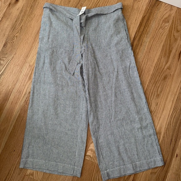 NEW Loft Linen Wide Leg Crop Striped Pull On Elastic Waist Pants Size Large - Picture 4 of 14